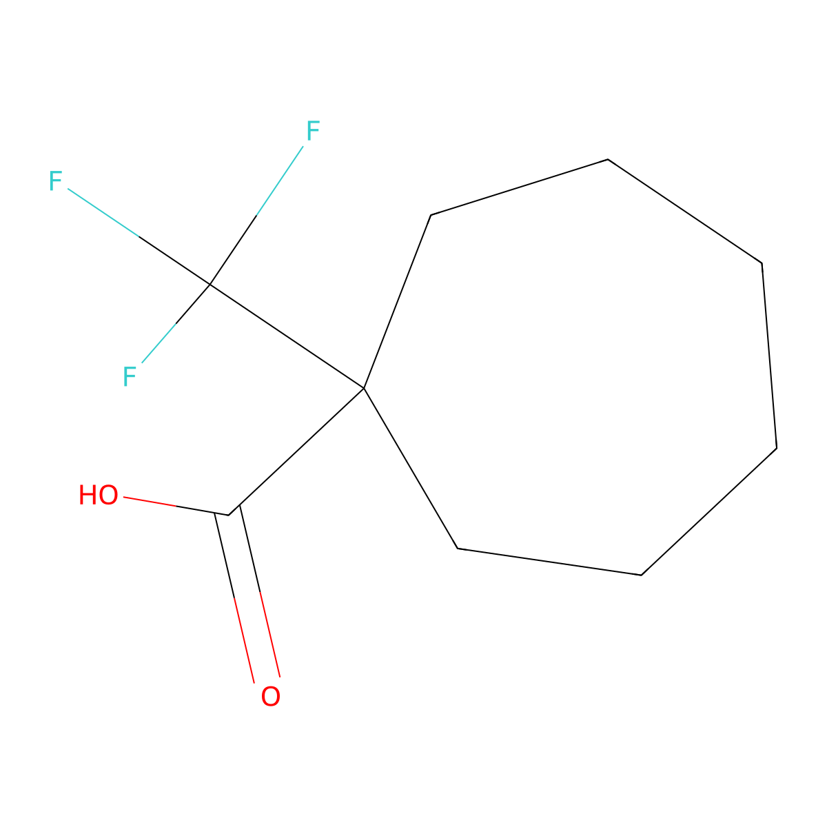 1-(Trifluoromethyl)cycloheptane-1-carboxylic acid molecular structure, CAS 2567497-91-8