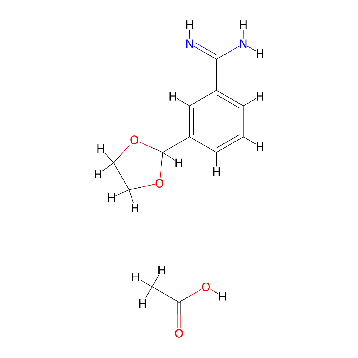 3-(1,3-Dioxolan-2-yl)benzene-1-carboximidamide, acetic acid molecular structure, CAS 2567498-05-7