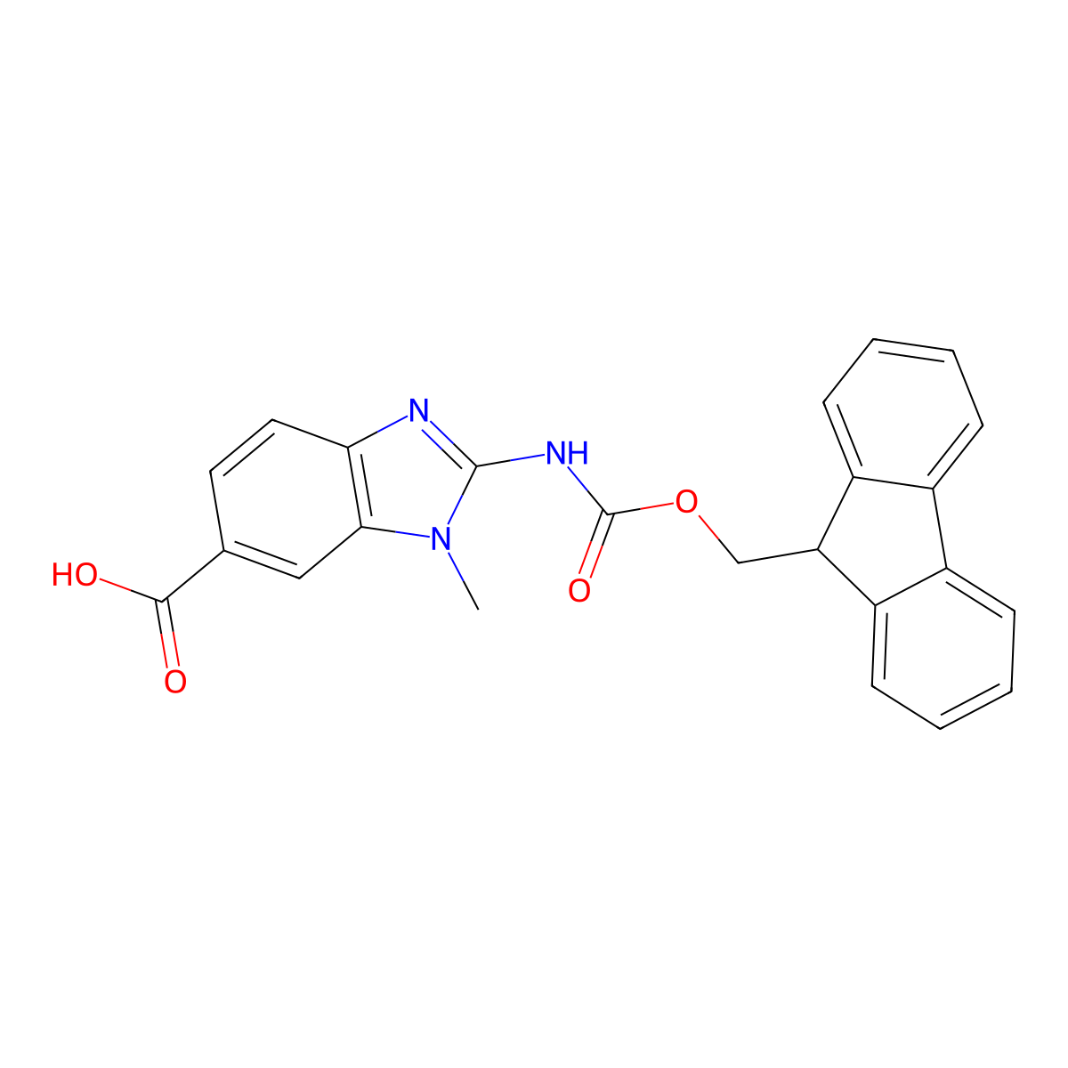 2-({[(9H-fluoren-9-yl)methoxy]carbonyl}amino)-1-methyl-1H-1,3-benzodiazole-6-carboxylic acid molecular structure, CAS 2567498-15-9
