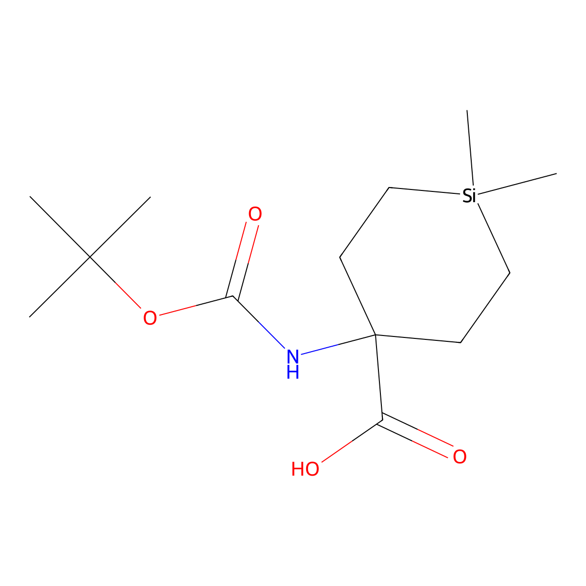 4-(((Tert-butoxy)carbonyl)amino)-1,1-dimethylsilinane-4-carboxylic acid molecular structure, CAS 2567498-48-8