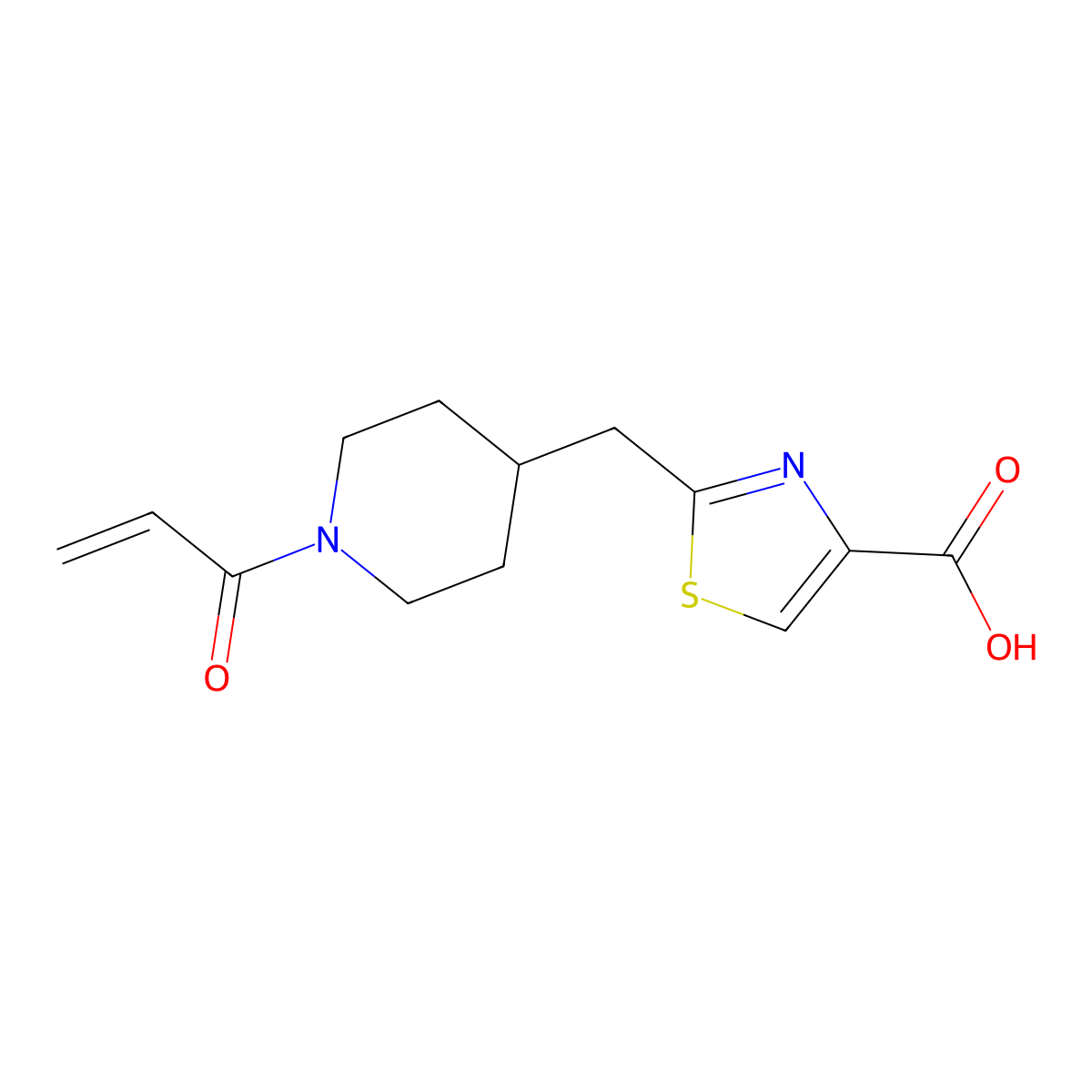 2-[(1-Prop-2-enoylpiperidin-4-yl)methyl]-1,3-thiazole-4-carboxylic acid molecular structure, CAS 2567498-77-3