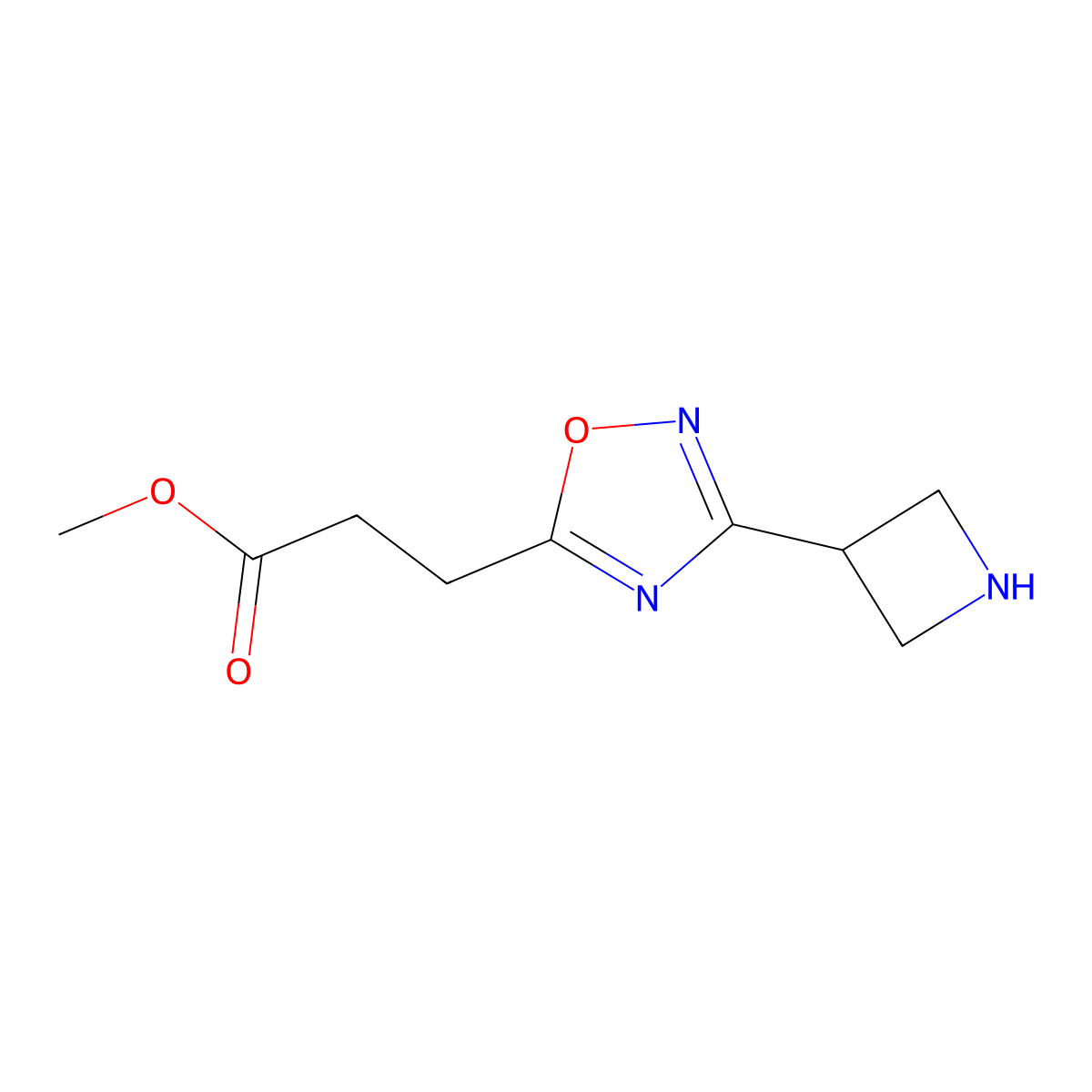 Methyl 3-[3-(azetidin-3-yl)-1,2,4-oxadiazol-5-yl]propanoate molecular structure, CAS 2567498-82-0
