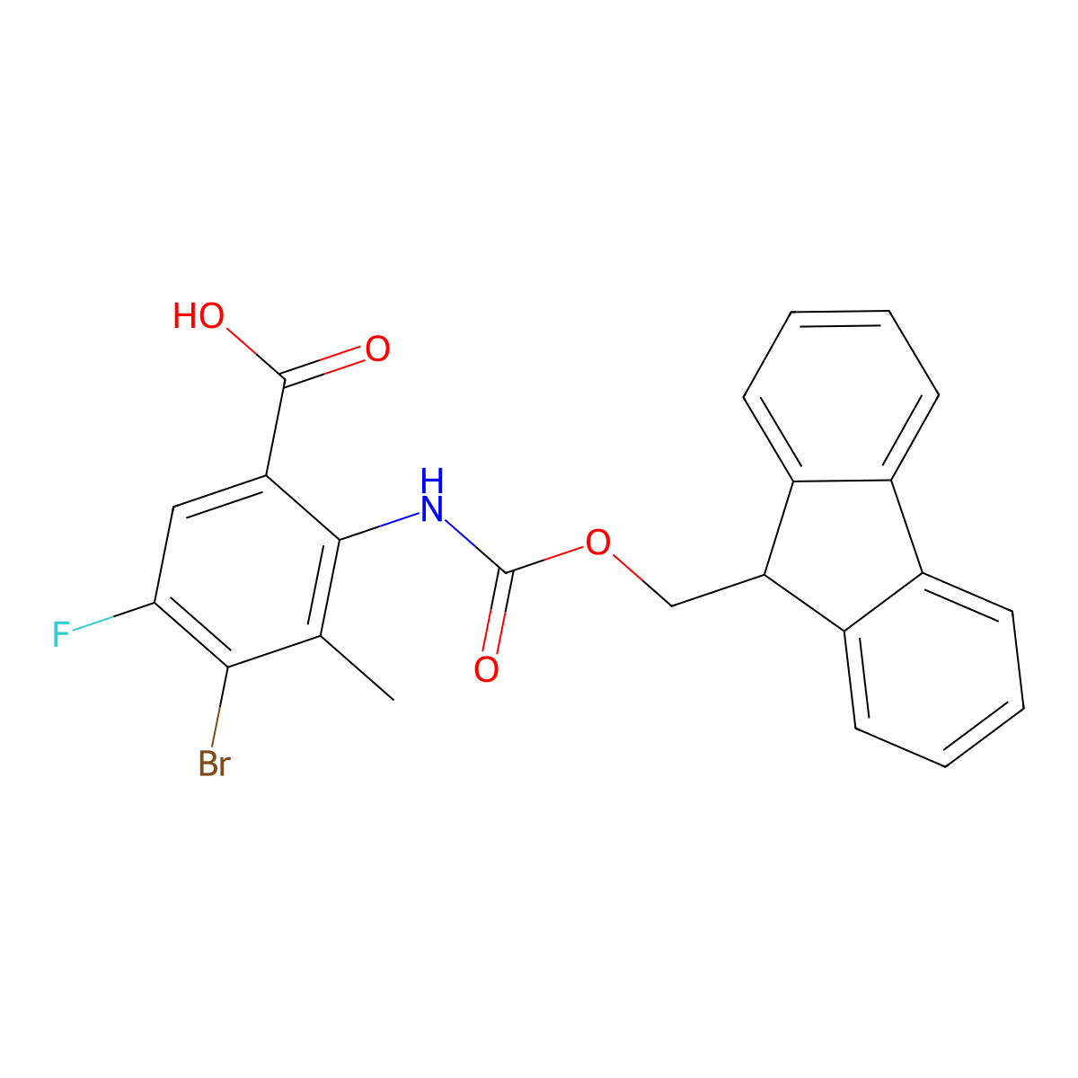 4-bromo-2-({[(9H-fluoren-9-yl)methoxy]carbonyl}amino)-5-fluoro-3-methylbenzoic acid molecular structure, CAS 2567498-90-0
