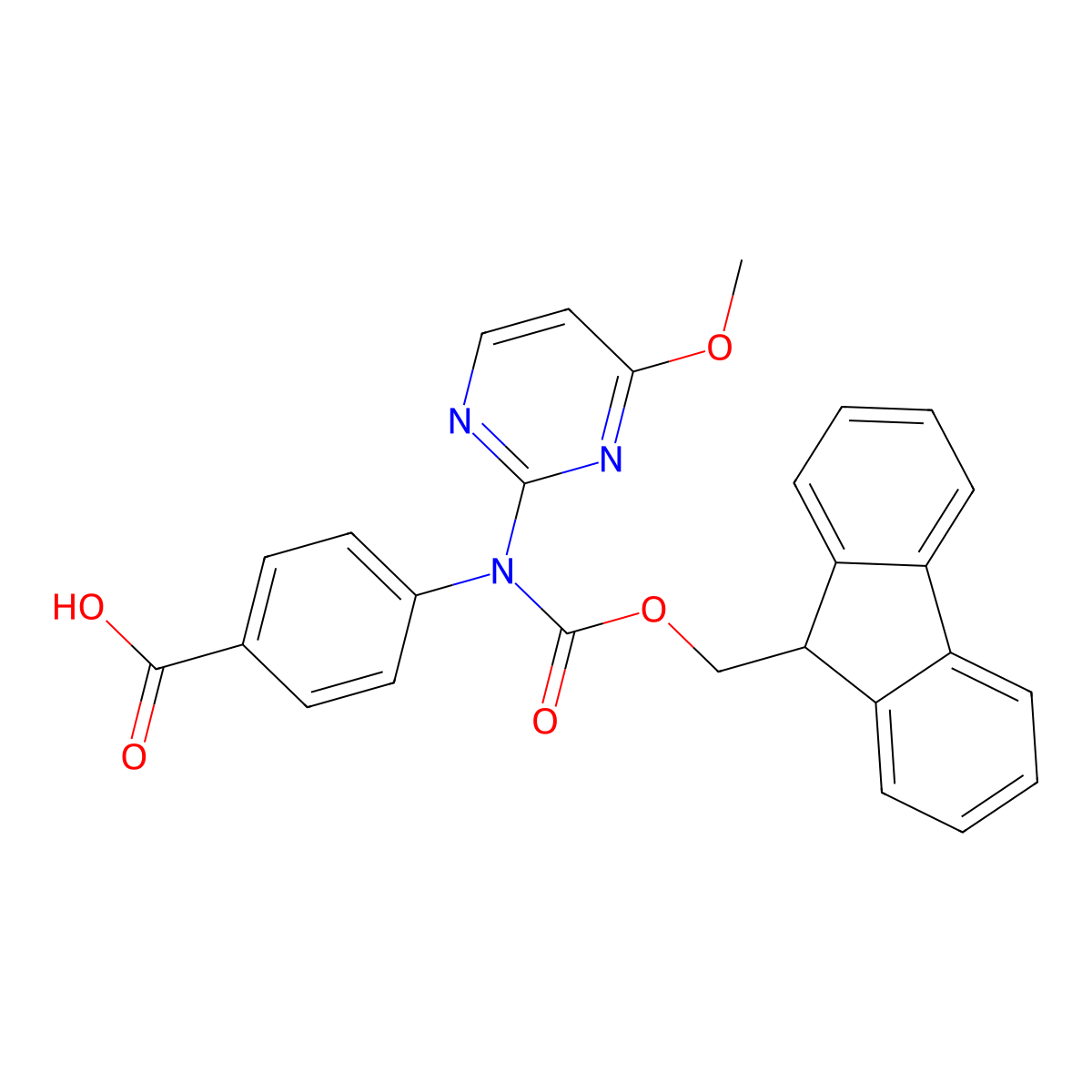 4-({[(9H-fluoren-9-yl)methoxy]carbonyl}(4-methoxypyrimidin-2-yl)amino)benzoic acid molecular structure, CAS 2567501-97-5