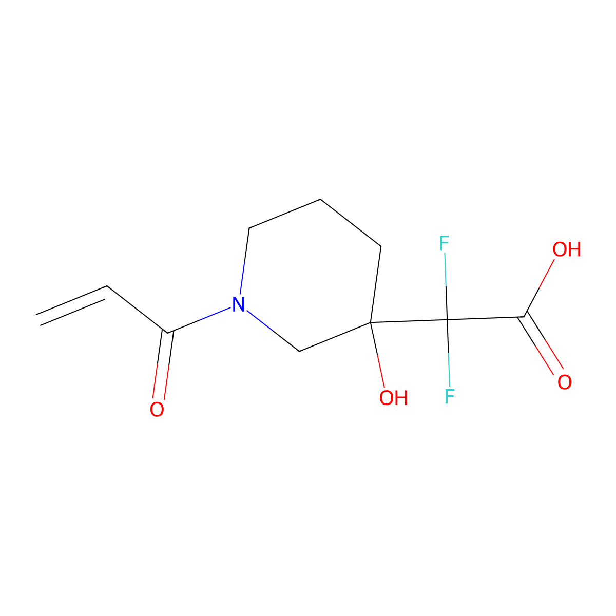 2,2-Difluoro-2-[3-hydroxy-1-(prop-2-enoyl)piperidin-3-yl]aceticacid molecular structure, CAS 2567502-10-5