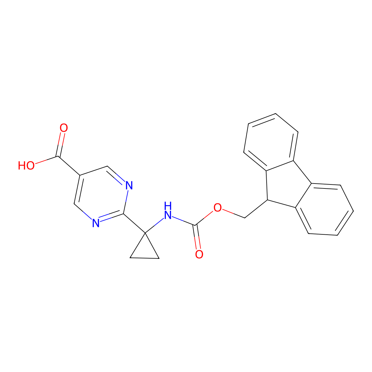 2-[1-({[(9H-fluoren-9-yl)methoxy]carbonyl}amino)cyclopropyl]pyrimidine-5-carboxylic acid molecular structure, CAS 2567502-17-2