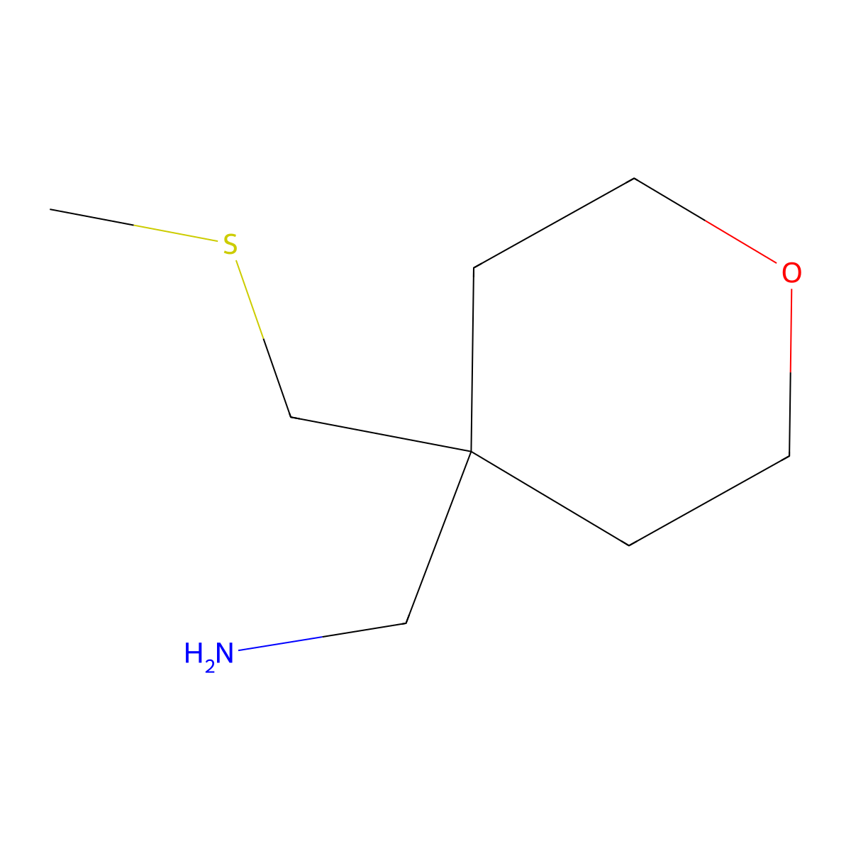 {4-[(Methylsulfanyl)methyl]oxan-4-yl}methanamine molecular structure, CAS 2567502-20-7