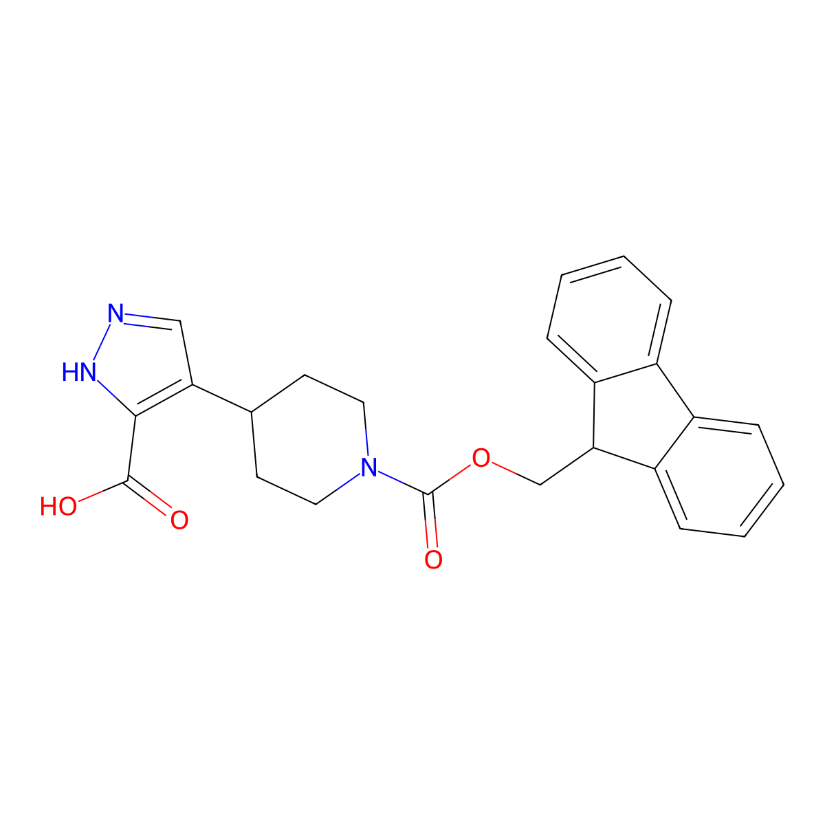 4-(1-{[(9H-fluoren-9-yl)methoxy]carbonyl}piperidin-4-yl)-1H-pyrazole-3-carboxylic acid molecular structure, CAS 2567502-45-6