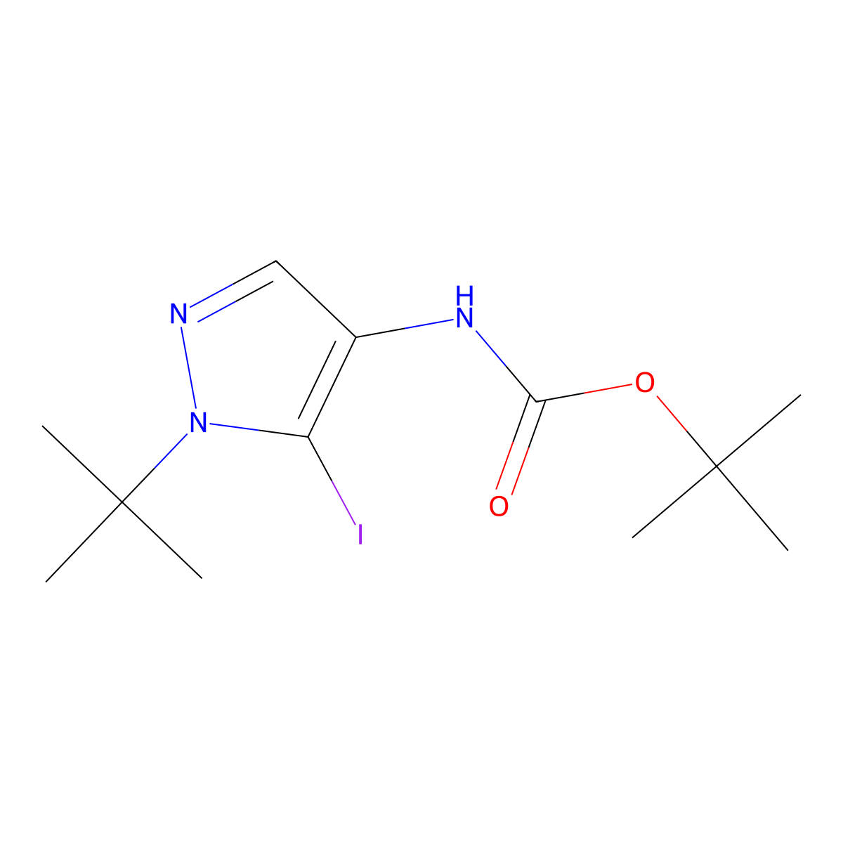 tert-butyl N-(1-tert-butyl-5-iodo-1H-pyrazol-4-yl)carbamate molecular structure, CAS 2567502-59-2