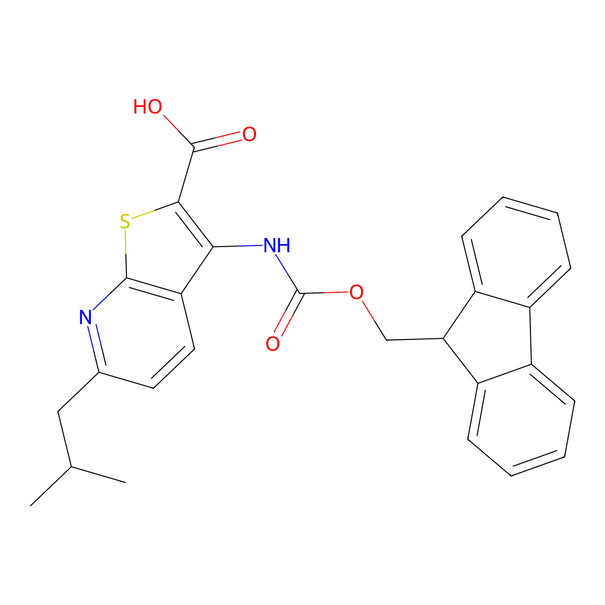 3-({[(9H-fluoren-9-yl)methoxy]carbonyl}amino)-6-(2-methylpropyl)thieno[2,3-b]pyridine-2-carboxylic acid molecular structure, CAS 2567502-69-4