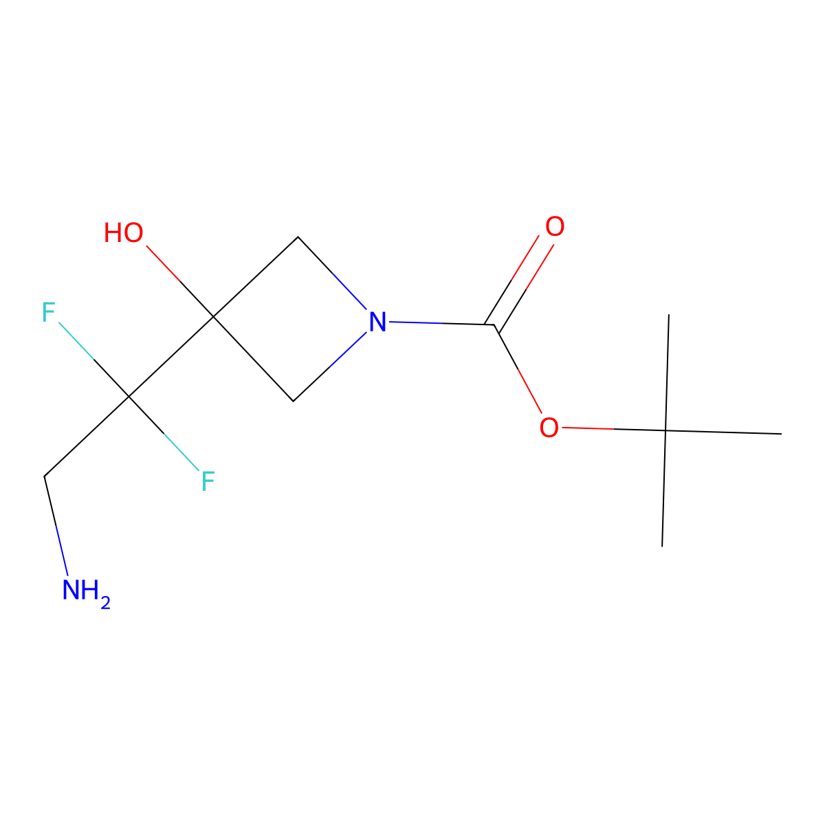 Tert-butyl 3-(2-amino-1,1-difluoroethyl)-3-hydroxyazetidine-1-carboxylate molecular structure, CAS 2567502-78-5