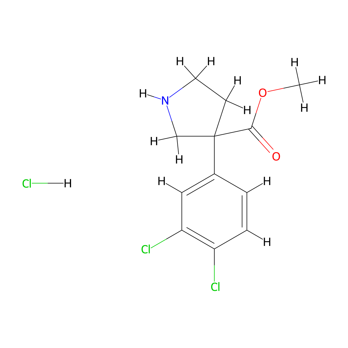 Methyl 3-(3,4-dichlorophenyl)pyrrolidine-3-carboxylate hydrochloride molecular structure, CAS 2567502-86-5