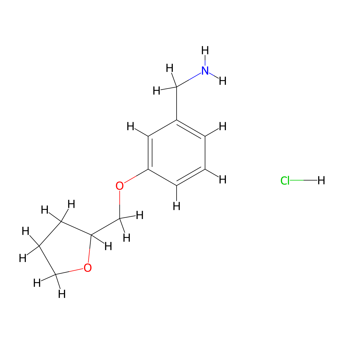 1-{3-[(Oxolan-2-yl)methoxy]phenyl}methanamine hydrochloride molecular structure, CAS 2567502-92-3