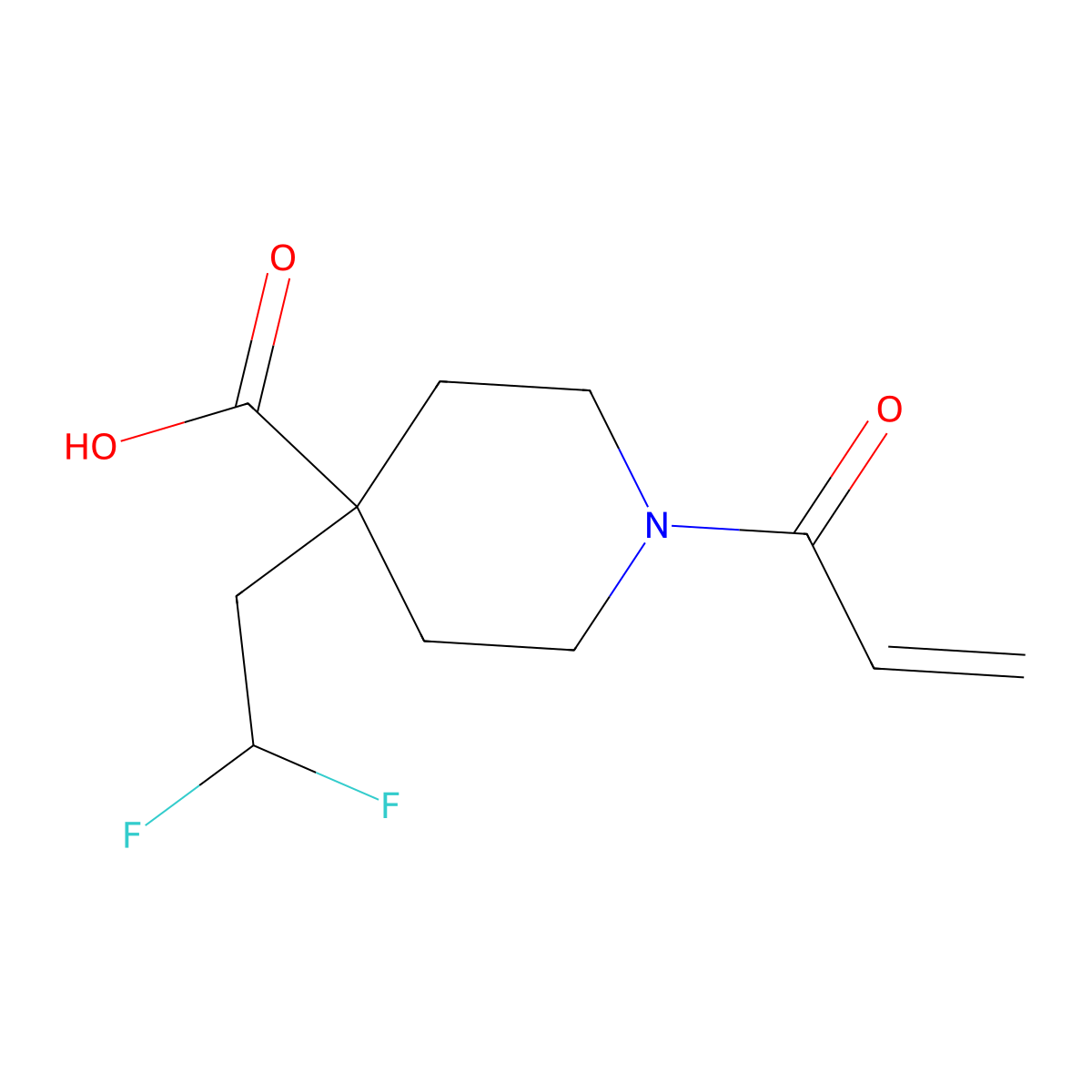 4-(2,2-Difluoroethyl)-1-(prop-2-enoyl)piperidine-4-carboxylicacid molecular structure, CAS 2567503-31-3