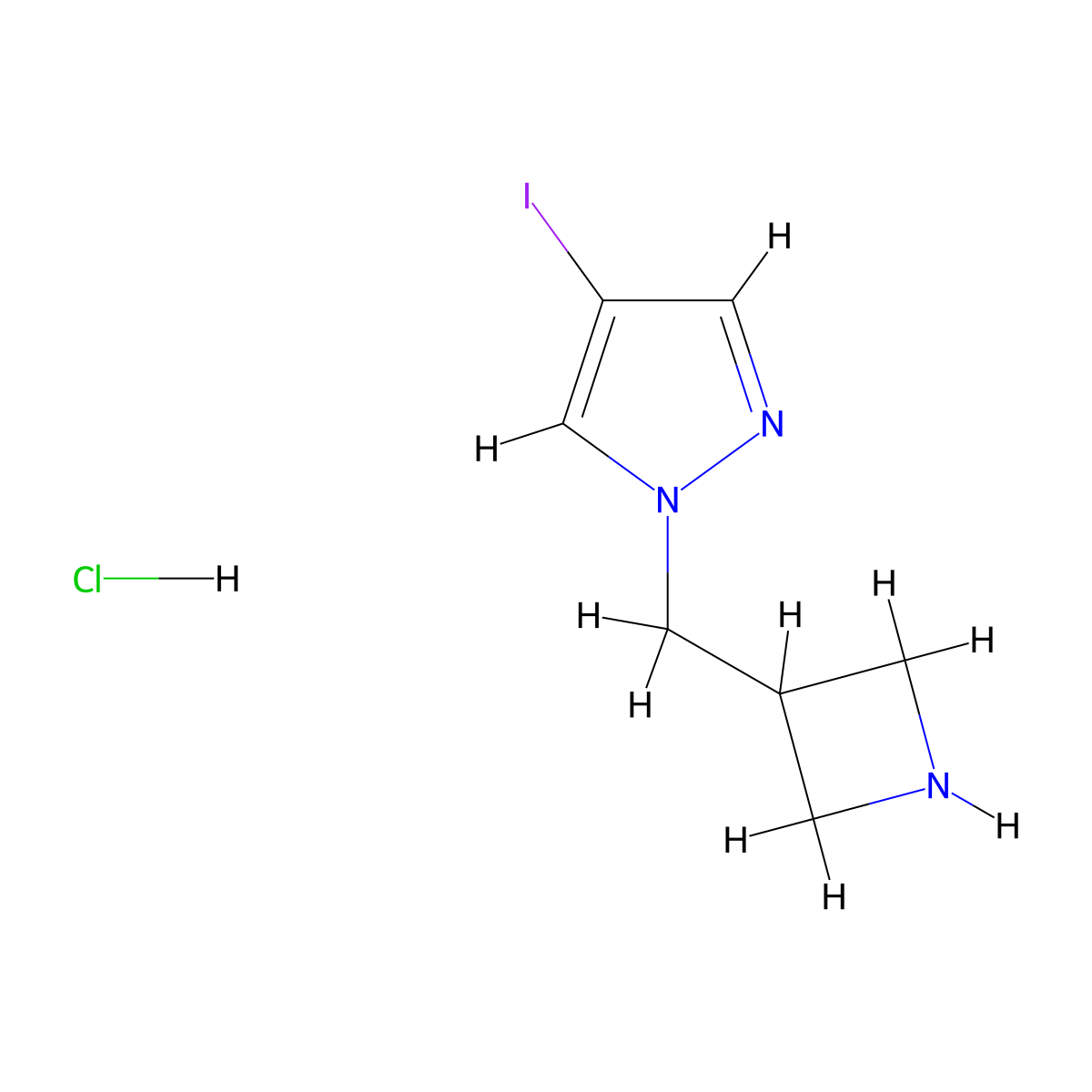 1-[(azetidin-3-yl)methyl]-4-iodo-1H-pyrazolehydrochloride molecular structure, CAS 2567503-68-6