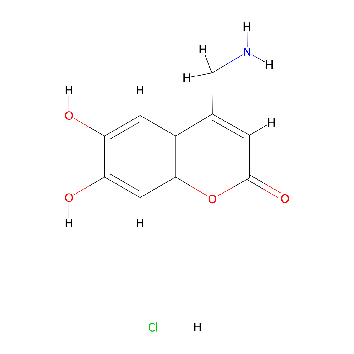 4-(aminomethyl)-6,7-dihydroxy-2H-chromen-2-onehydrochloride molecular structure, CAS 2567503-73-3
