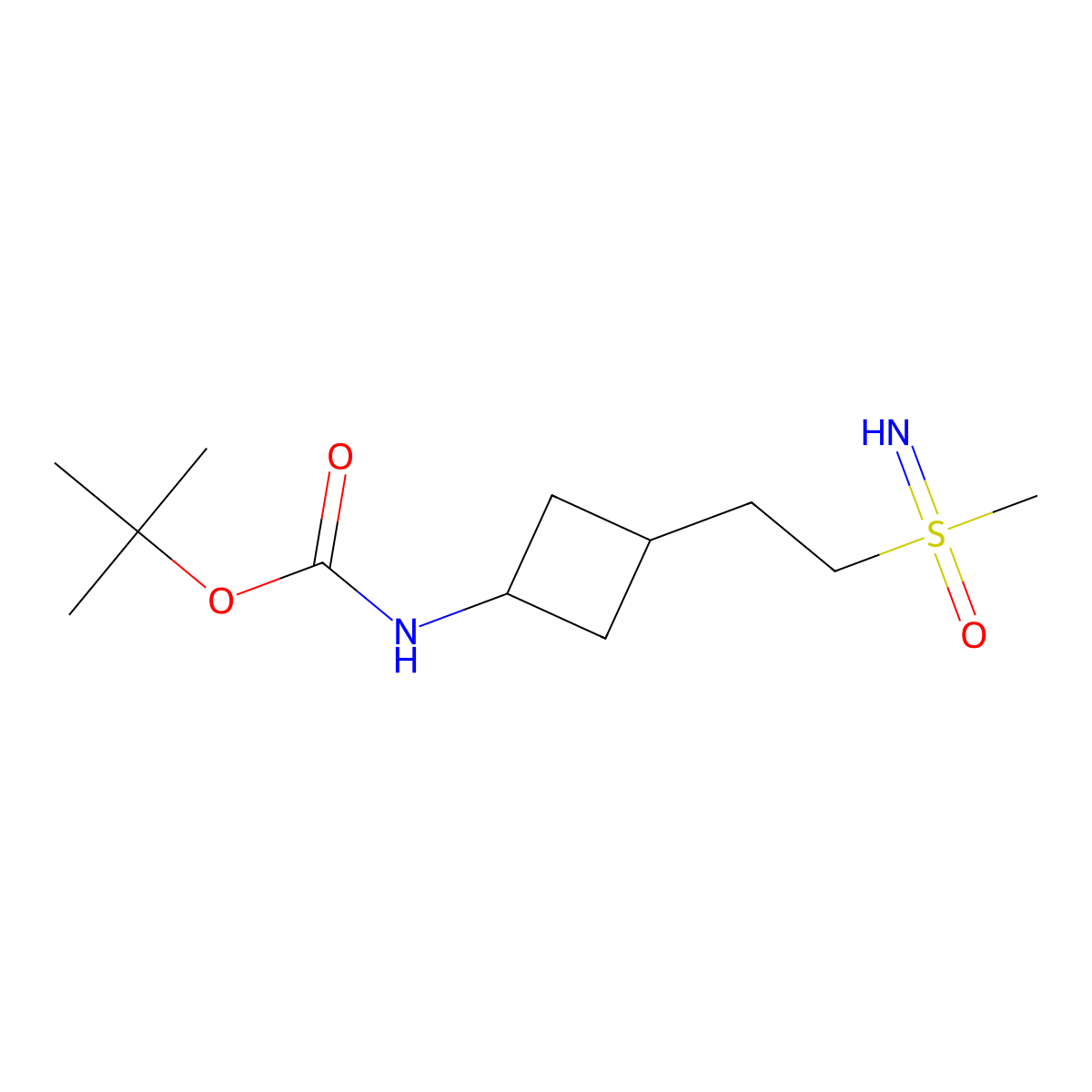 Tert-butyl N-[3-[2-(methylsulfonimidoyl)ethyl]cyclobutyl]carbamate molecular structure, CAS 2567503-74-4
