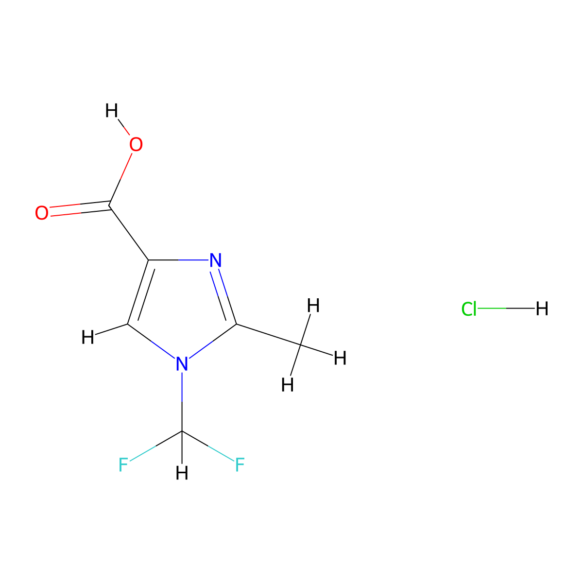1-(difluoromethyl)-2-methyl-1H-imidazole-4-carboxylic acid hydrochloride molecular structure, CAS 2567504-08-7