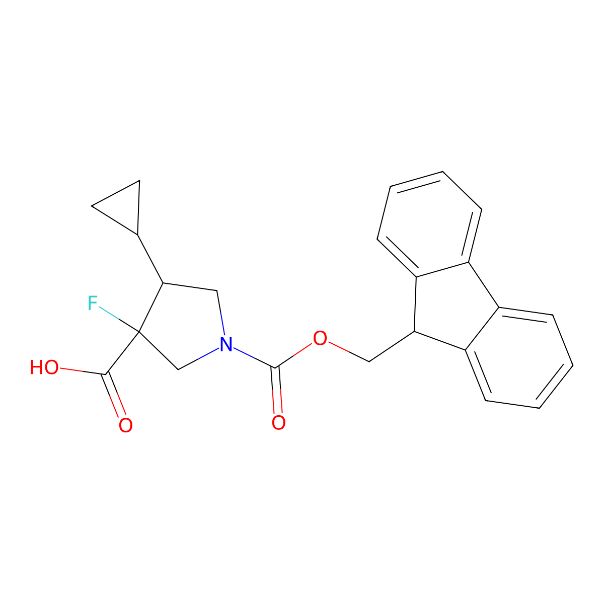 4-cyclopropyl-1-{[(9H-fluoren-9-yl)methoxy]carbonyl}-3-fluoropyrrolidine-3-carboxylic acid molecular structure, CAS 2567504-21-4