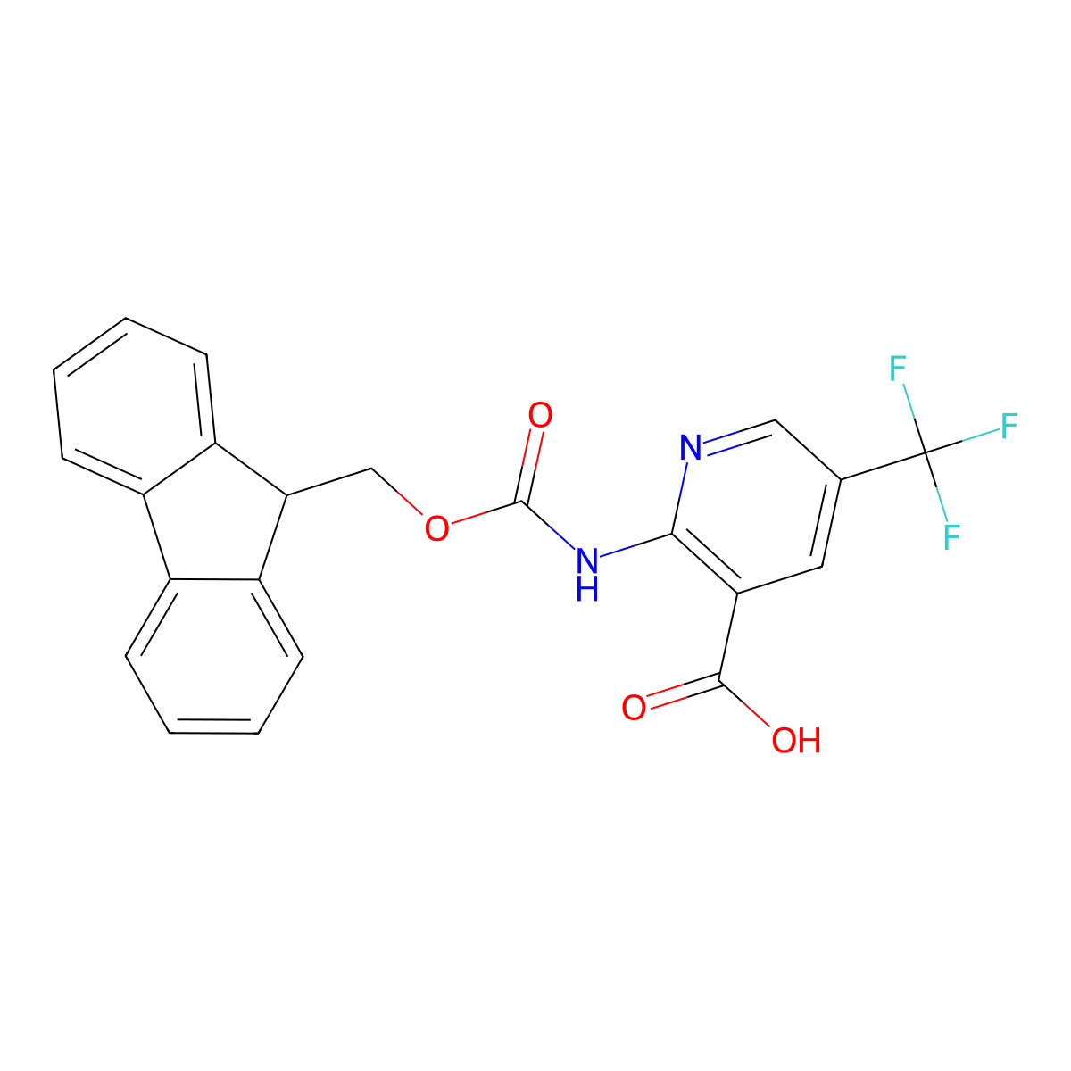 2-({[(9H-fluoren-9-yl)methoxy]carbonyl}amino)-5-(trifluoromethyl)pyridine-3-carboxylic acid molecular structure, CAS 2567504-62-3