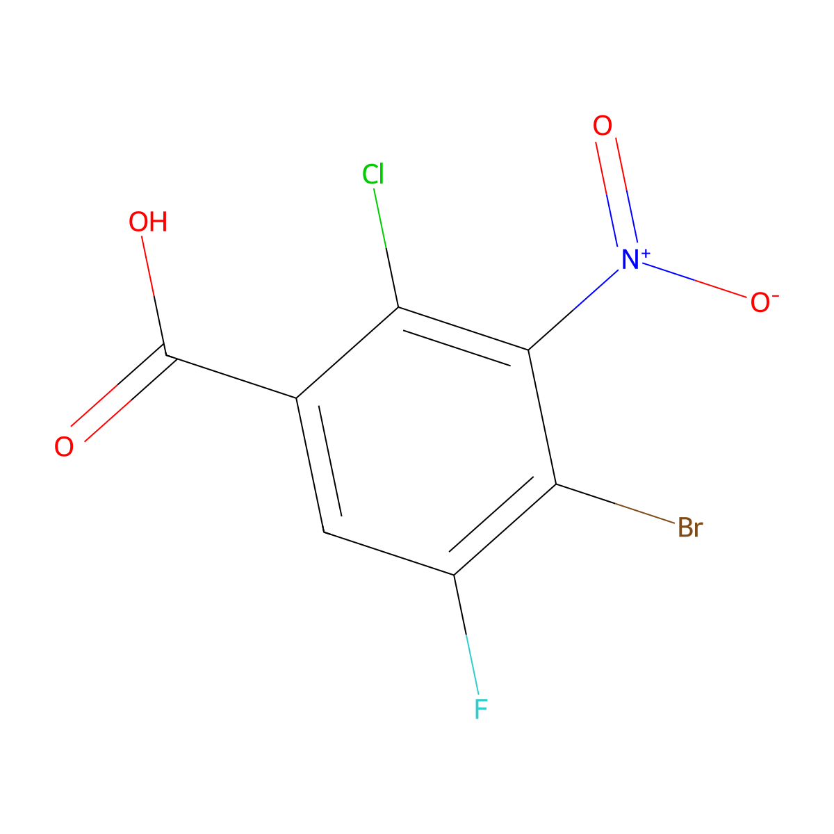 4-Bromo-2-chloro-5-fluoro-3-nitrobenzoic acid molecular structure, CAS 2567504-65-6