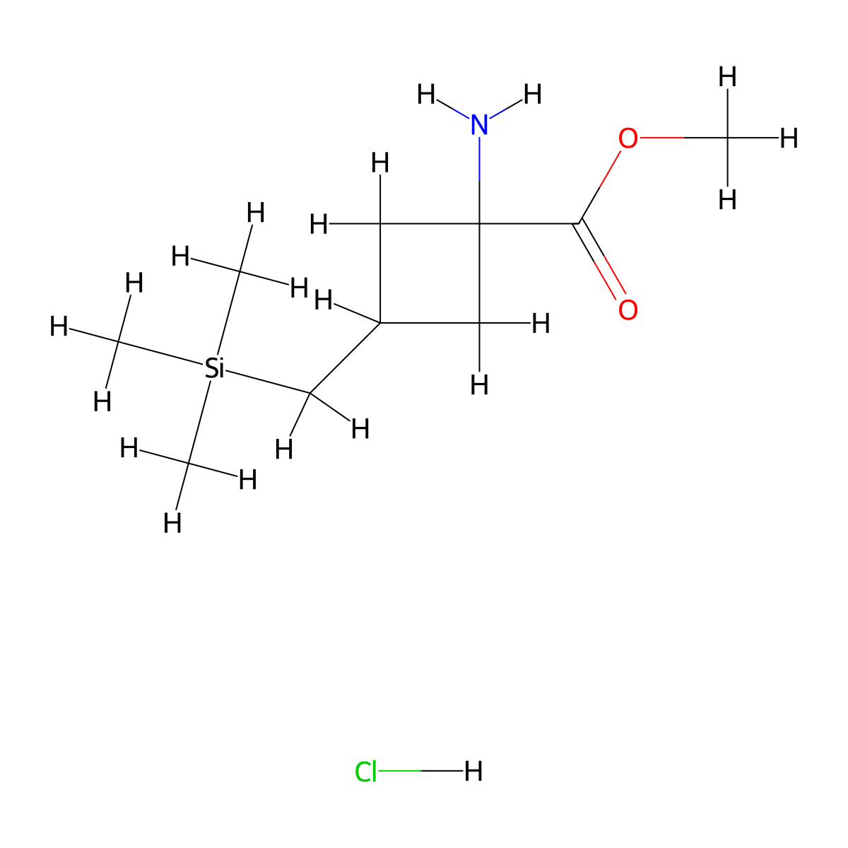 Methyl 1-amino-3-[(trimethylsilyl)methyl]cyclobutane-1-carboxylate hydrochloride molecular structure, CAS 2567504-88-3