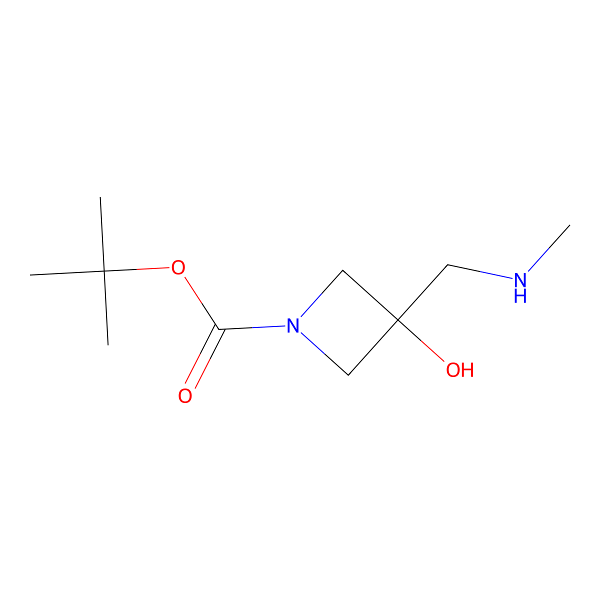 Tert-butyl 3-hydroxy-3-((methylamino)methyl)azetidine-1-carboxylate molecular structure, CAS 2567504-96-3