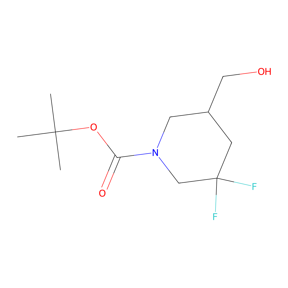 Tert-butyl (R)-3,3-difluoro-5-(hydroxymethyl)piperidine-1-carboxylate molecular structure, CAS 2567615-18-1