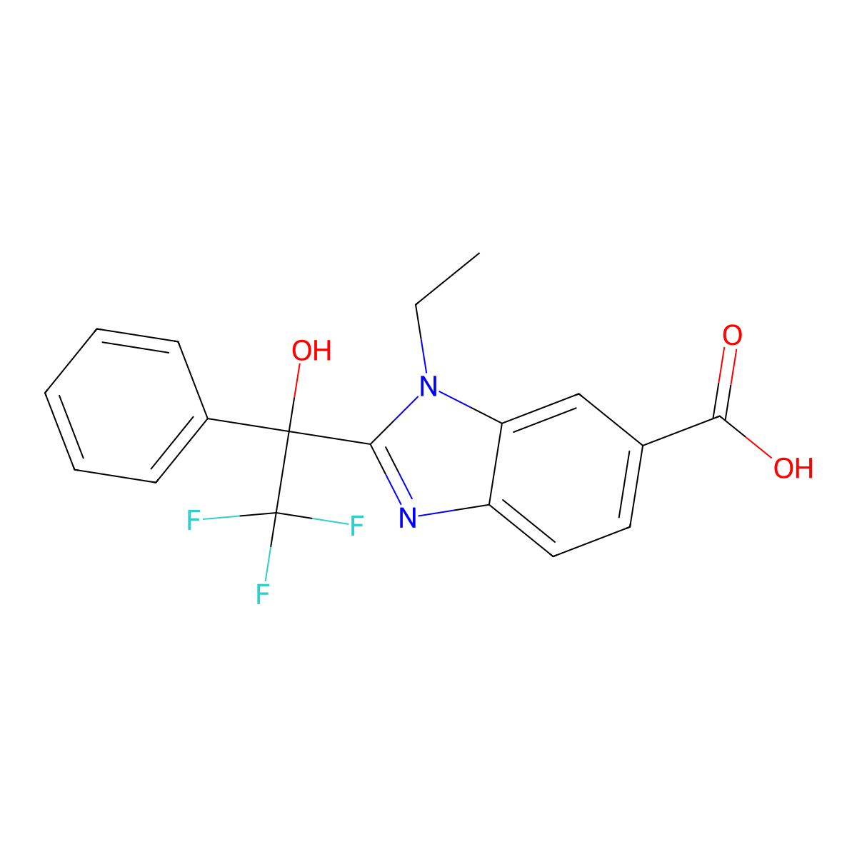 1-ethyl-2-(2,2,2-trifluoro-1-hydroxy-1-phenylethyl)-1H-benzo[d]imidazole-6-carboxylic acid molecular structure, CAS 2567984-73-8