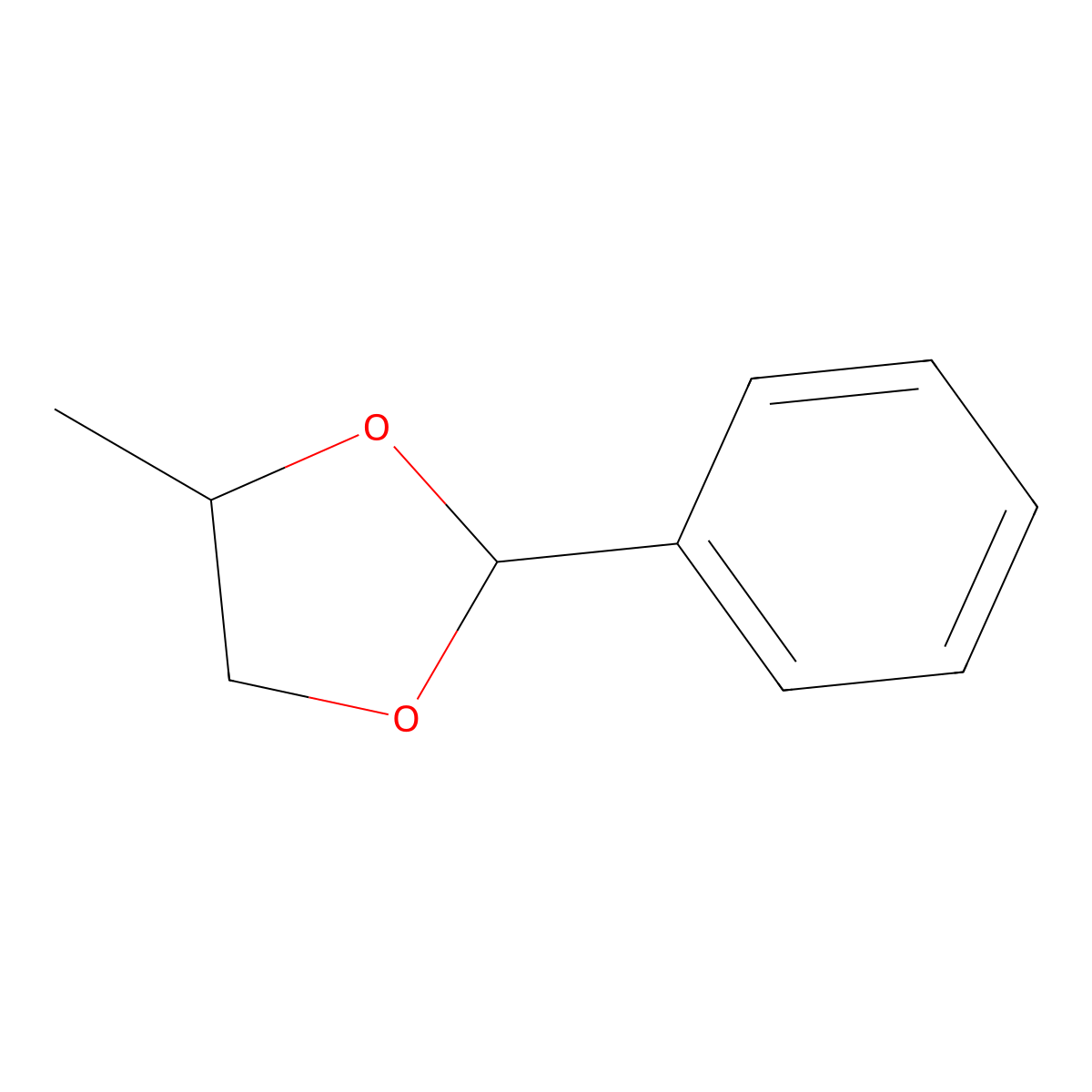 Benzaldehyde propylene glycol acetal molecular structure, CAS 2568-25-4
