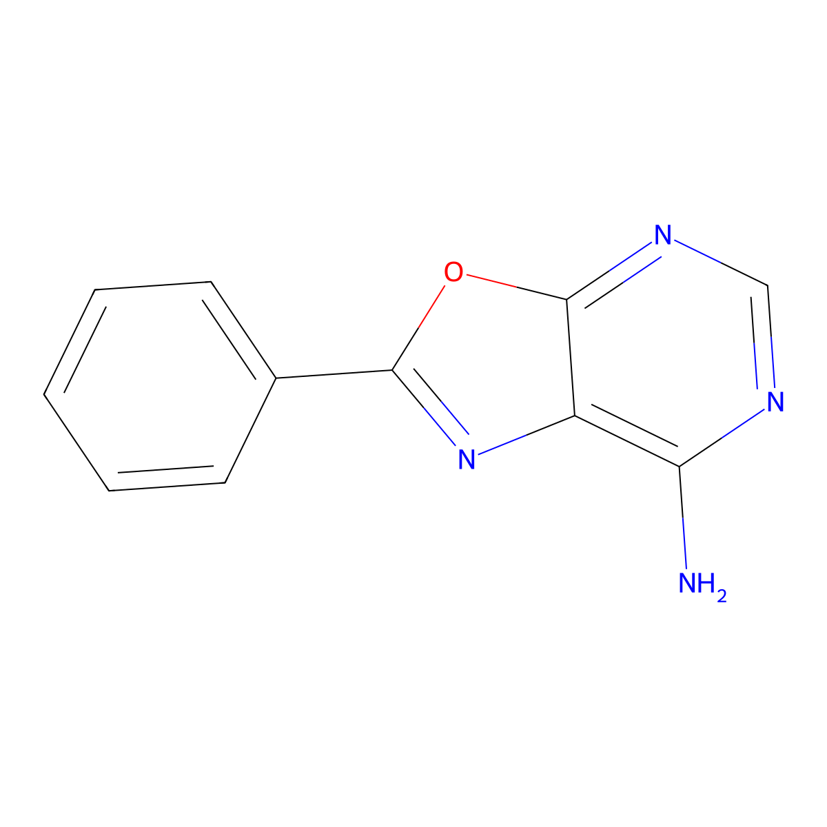2-Phenyl(1,3)oxazolo(5,4-d)pyrimidin-7-amine molecular structure, CAS 25680-42-6