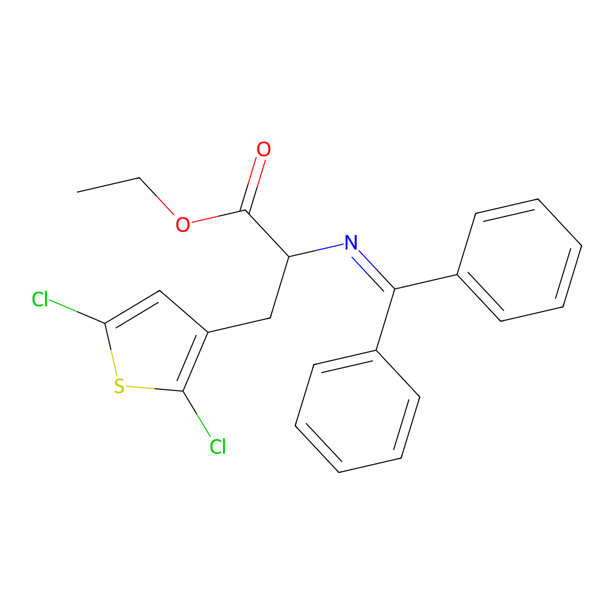 Ethyl 3-(2,5-dichlorothiophen-3-yl)-2-[(diphenylmethylidene)amino]propanoate molecular structure, CAS 2568039-08-5