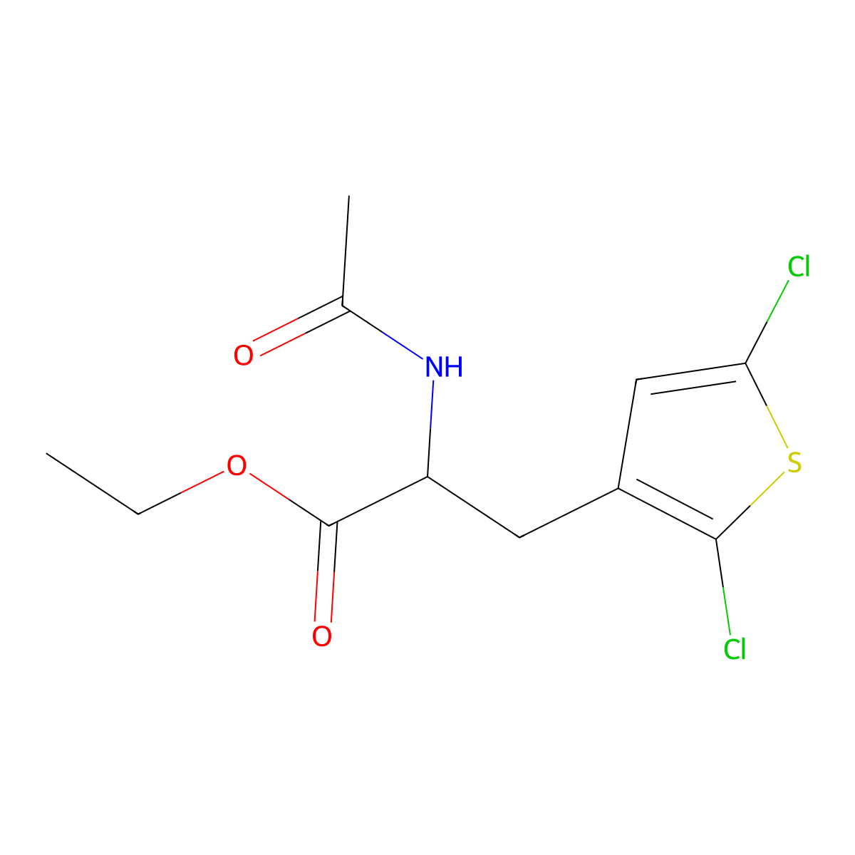 Ethyl 3-(2,5-dichlorothiophen-3-yl)-2-acetamidopropanoate molecular structure, CAS 2568039-21-2