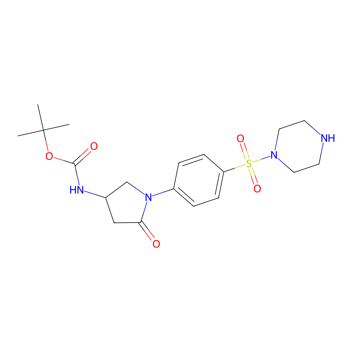 (S)-4-(Boc-amino)-1-[4-(1-piperazinylsulfonyl)phenyl]pyrrolidin-2-one molecular structure, CAS 2568078-28-2