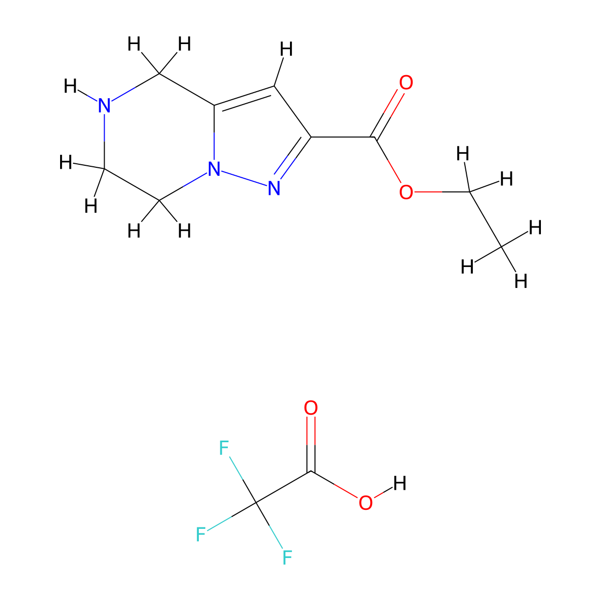Ethyl 4,5,6,7-tetrahydropyrazolo[1,5-A]pyrazine-2-carboxylate 2,2,2-trifluoroacetate molecular structure, CAS 2568130-81-2