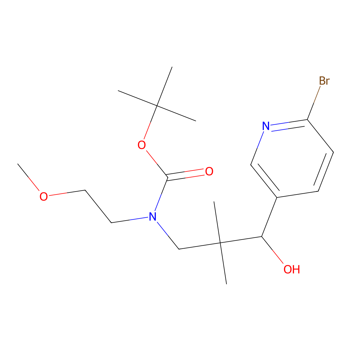3-[Boc(2-methoxyethyl)amino]-1-(6-bromo-3-pyridyl)-2,2-dimethyl-1-propanol molecular structure, CAS 2568130-97-0