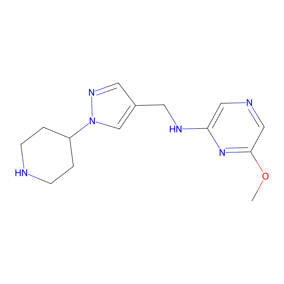 6-methoxy-N-((1-(piperidin-4-yl)-1H-pyrazol-4-yl)methyl)pyrazin-2-amine molecular structure, CAS 2568530-53-8