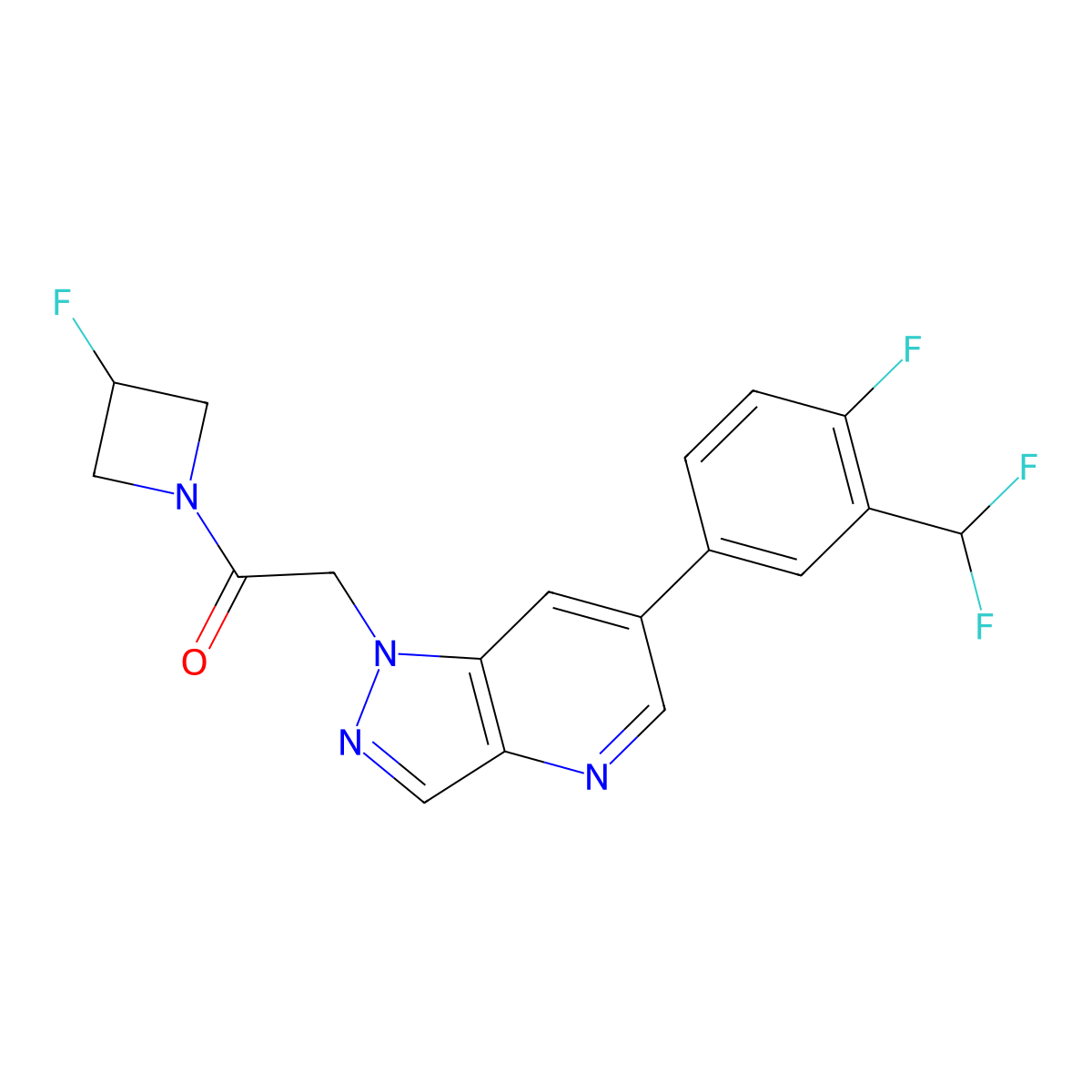 2-[6-[3-(Difluoromethyl)-4-fluorophenyl]-1H-pyrazolo[4,3-B]pyridin-1-YL]-1-(3-fluoro-1-azetidinyl)ethanone molecular structure, CAS 2568553-39-7