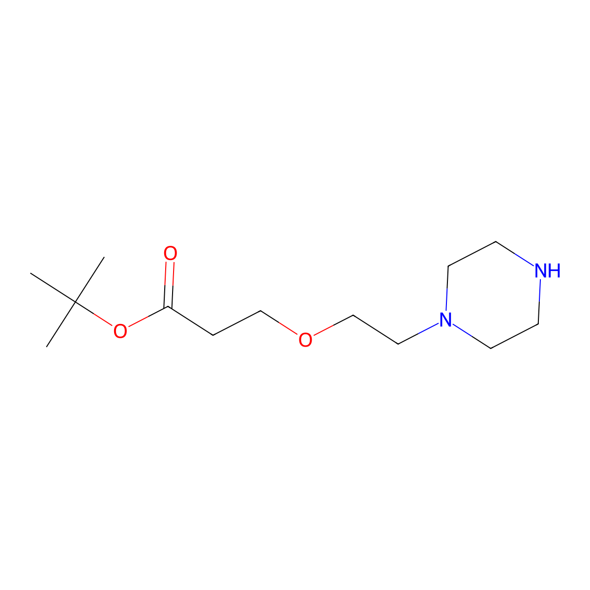 Tert-butyl 3-(2-(piperazin-1-yl)ethoxy)propanoate molecular structure, CAS 2568620-04-0