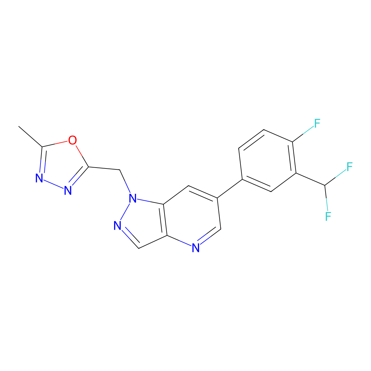 6-[3-(Difluoromethyl)-4-fluorophenyl]-1-[(5-methyl-1,3,4-oxadiazol-2-YL)methyl]-1H-pyrazolo[4,3-B]pyridine molecular structure, CAS 2569045-56-1