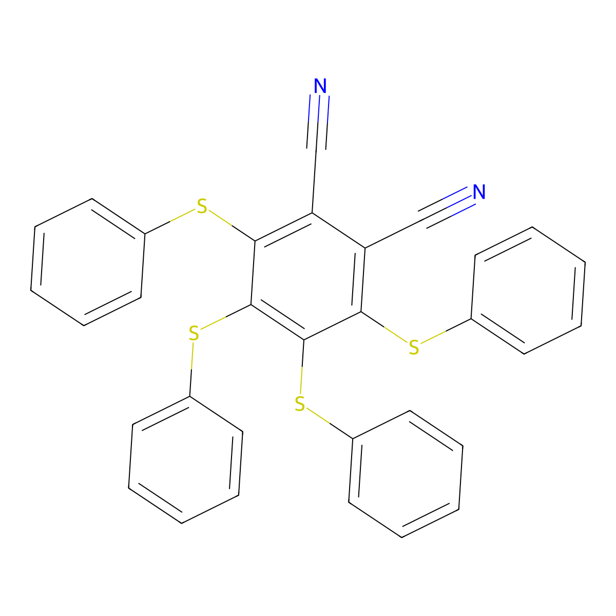 3,4,5,6-Tetrakis(phenylsulfanyl)benzene-1,2-dicarbonitrile molecular structure, CAS 25693-95-2