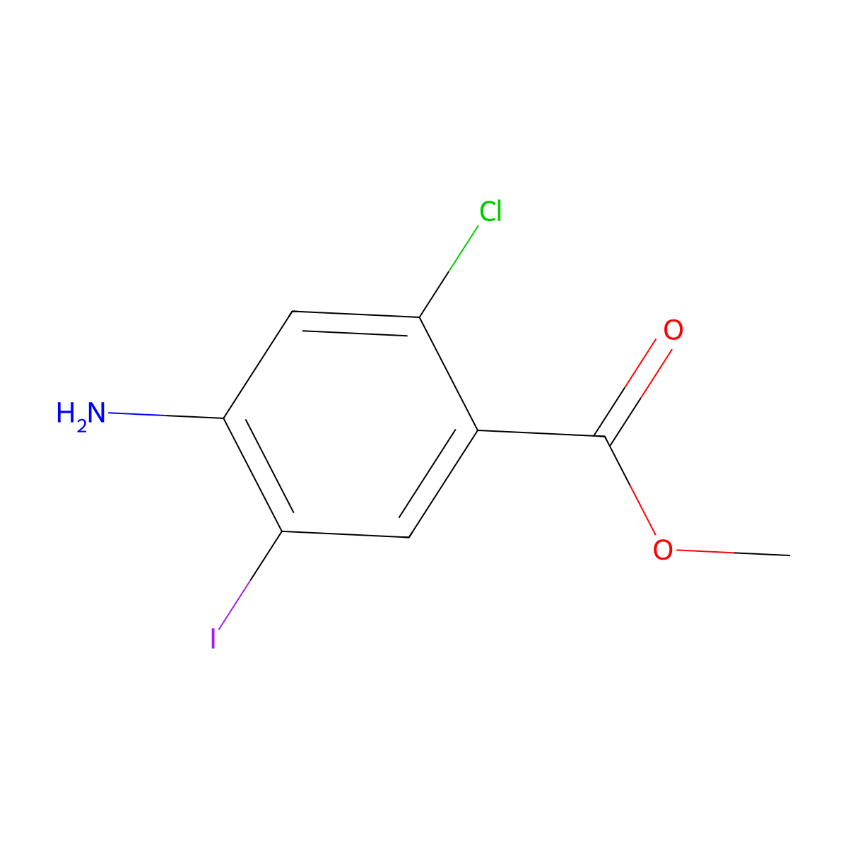 Methyl 4-amino-2-chloro-5-iodobenzoate molecular structure, CAS 256935-85-0