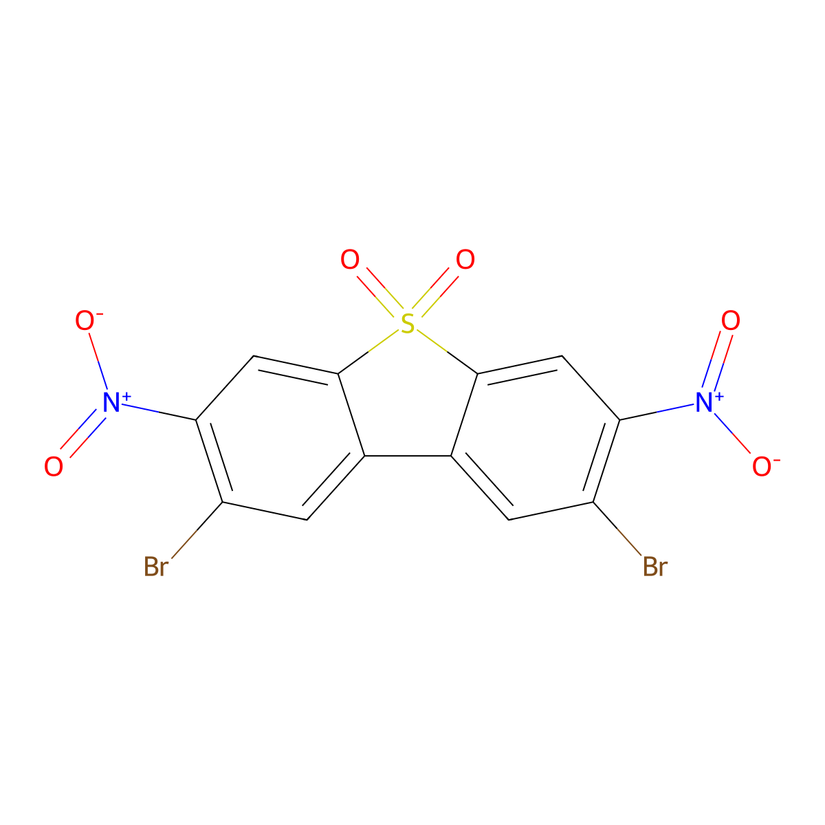 Dibenzothiophene, 2,8-dibromo-3,7-dinitro-, 5,5-dioxide molecular structure, CAS 256937-42-5