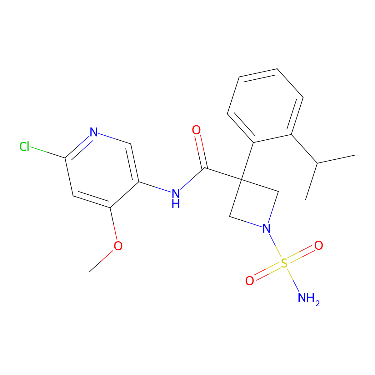 N-(6-Chloro-4-methoxypyridin-3-yl)-3-(2-isopropylphenyl)-1-sulfamoylazetidine-3-carboxamide molecular structure, CAS 2569467-78-1
