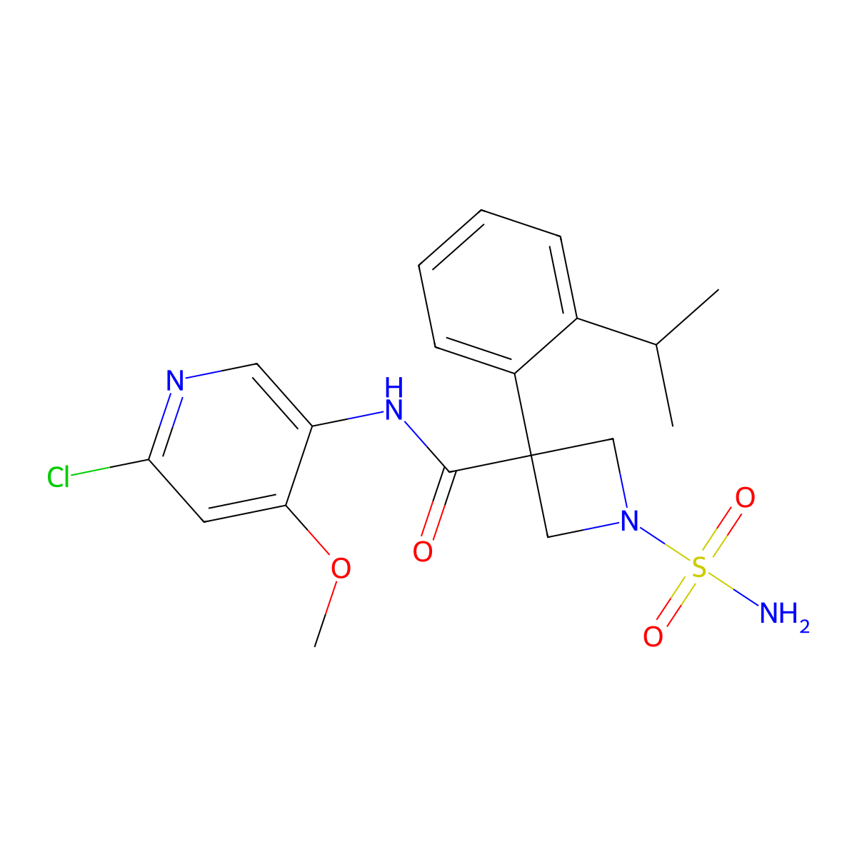N-(6-Chloro-4-methoxypyridin-3-yl)-3-(2-isopropylphenyl)-1-sulfamoylazetidine-3-carboxamide molecular structure, CAS 2569467-78-1