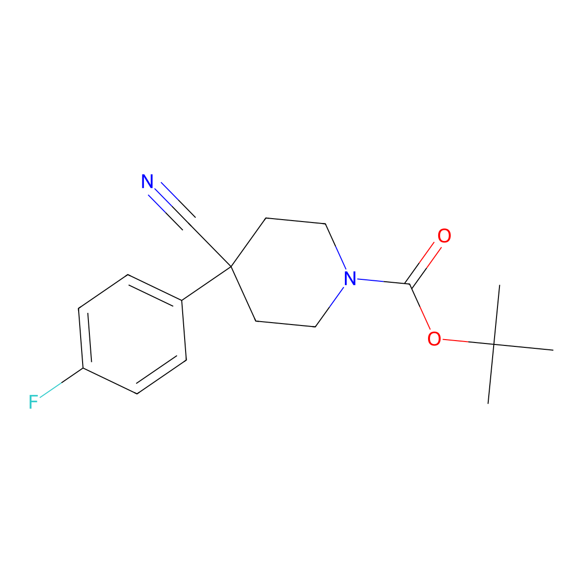 Tert-butyl 4-cyano-4-(4-fluorophenyl)piperidine-1-carboxylate molecular structure, CAS 256951-79-8