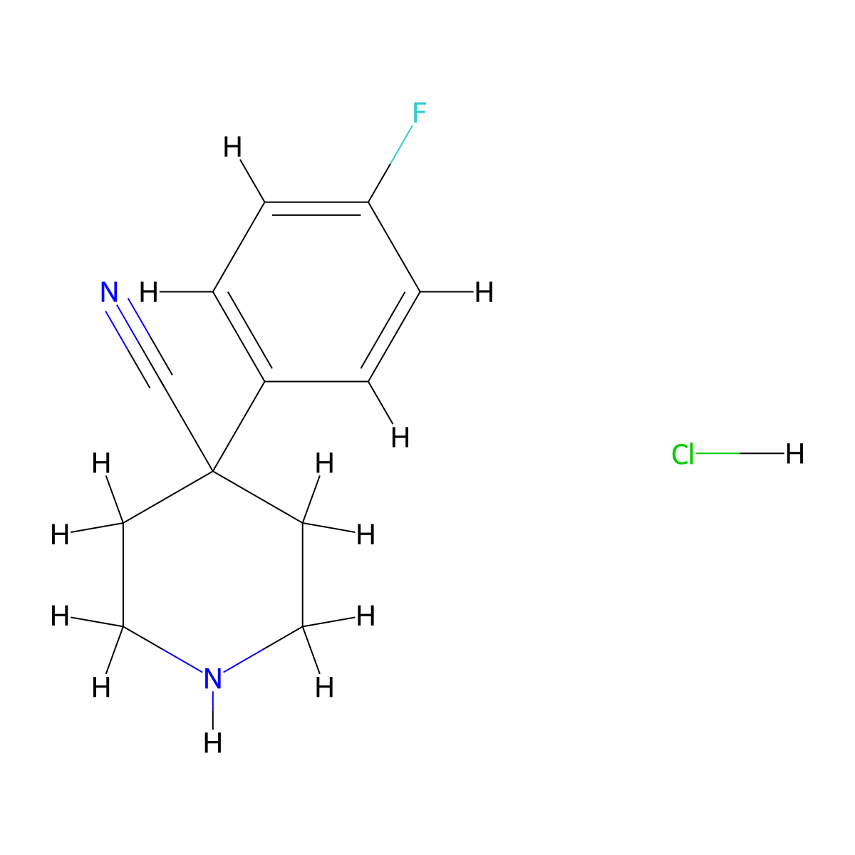 4-(4-Fluorophenyl)piperidine-4-carbonitrile hydrochloride molecular structure, CAS 256951-80-1