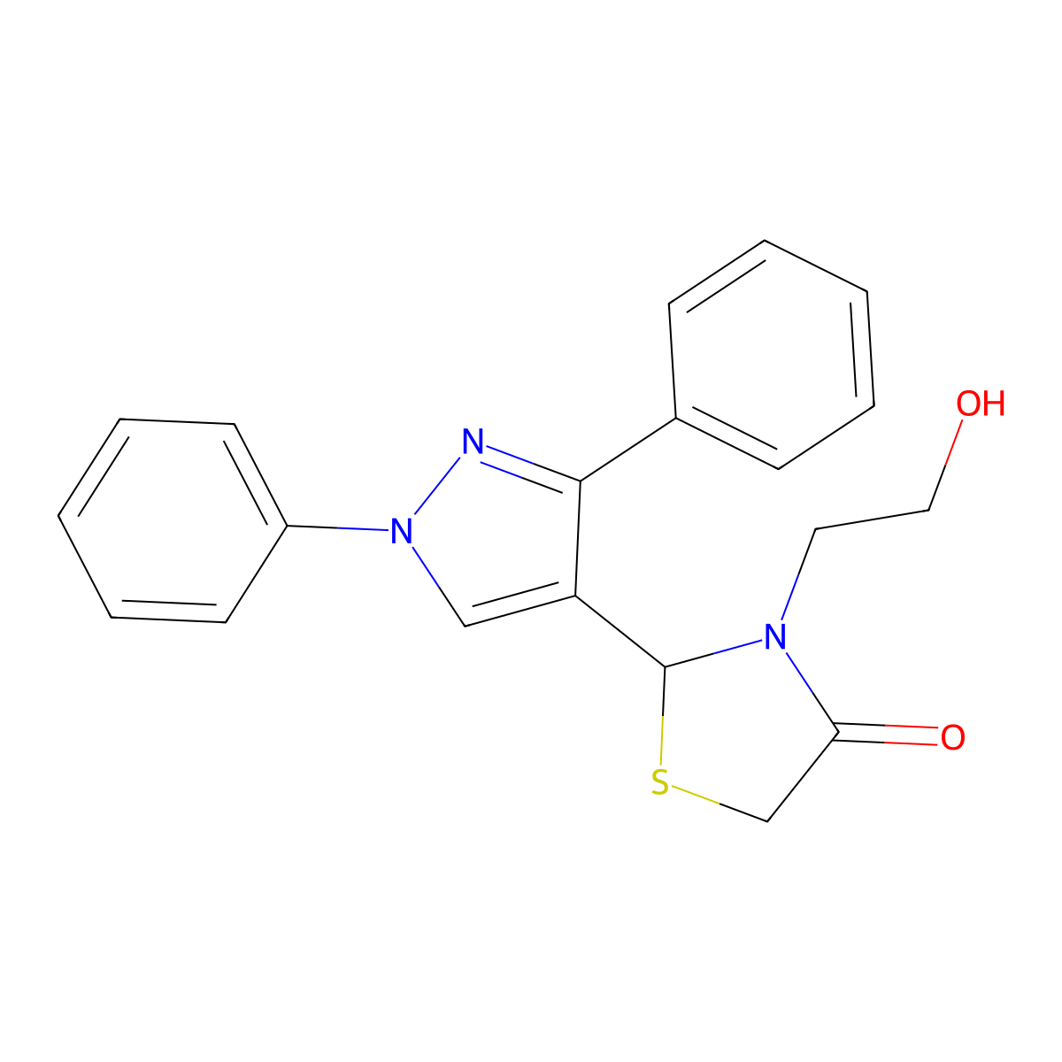 2-(1,3-diphenyl-1H-pyrazol-4-yl)-3-(2-hydroxyethyl)-1,3-thiazolidin-4-one molecular structure, CAS 256954-32-2