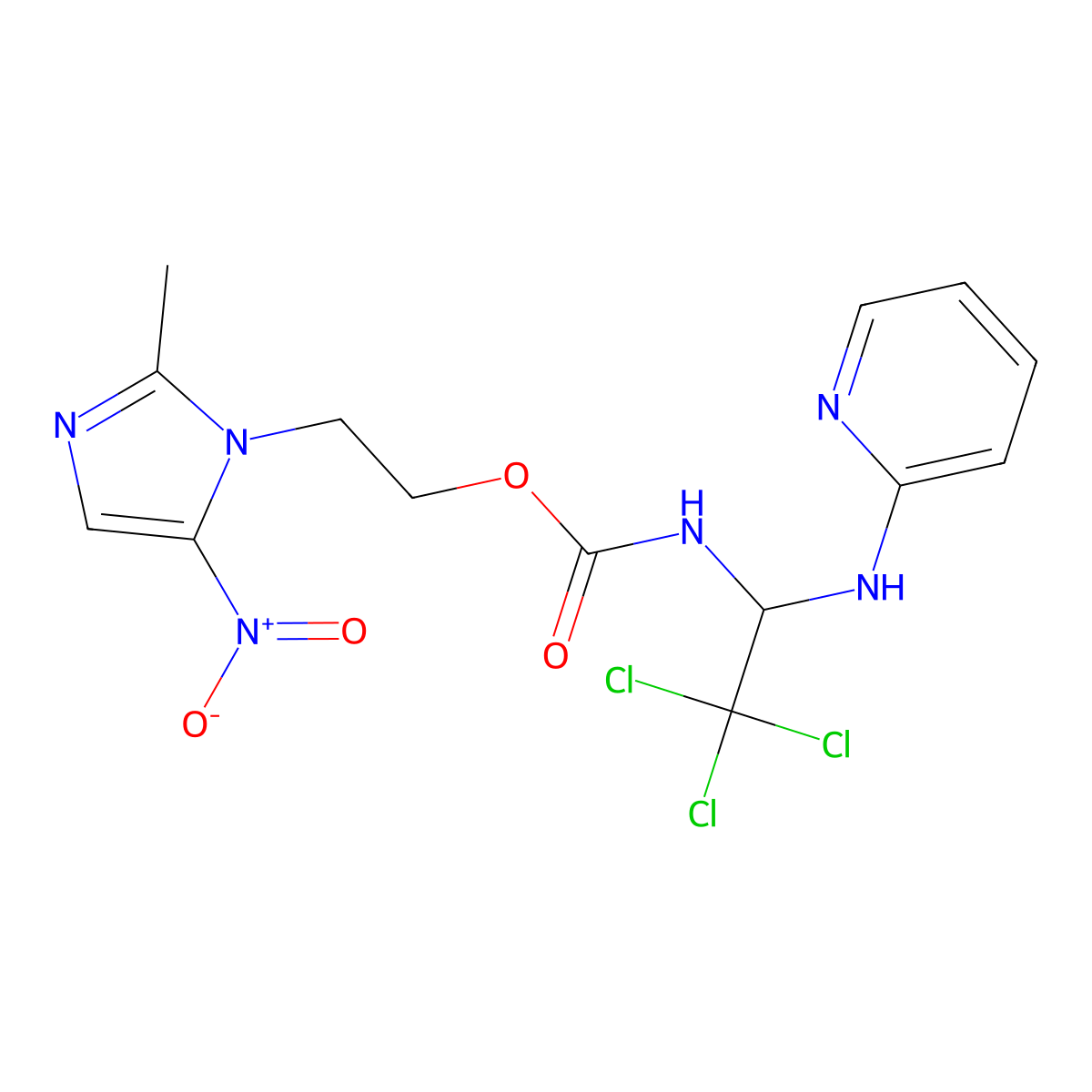 2-(2-methyl-5-nitroimidazol-1-yl)ethyl N-[2,2,2-trichloro-1-(pyridin-2-ylamino)ethyl]carbamate molecular structure, CAS 256954-33-3