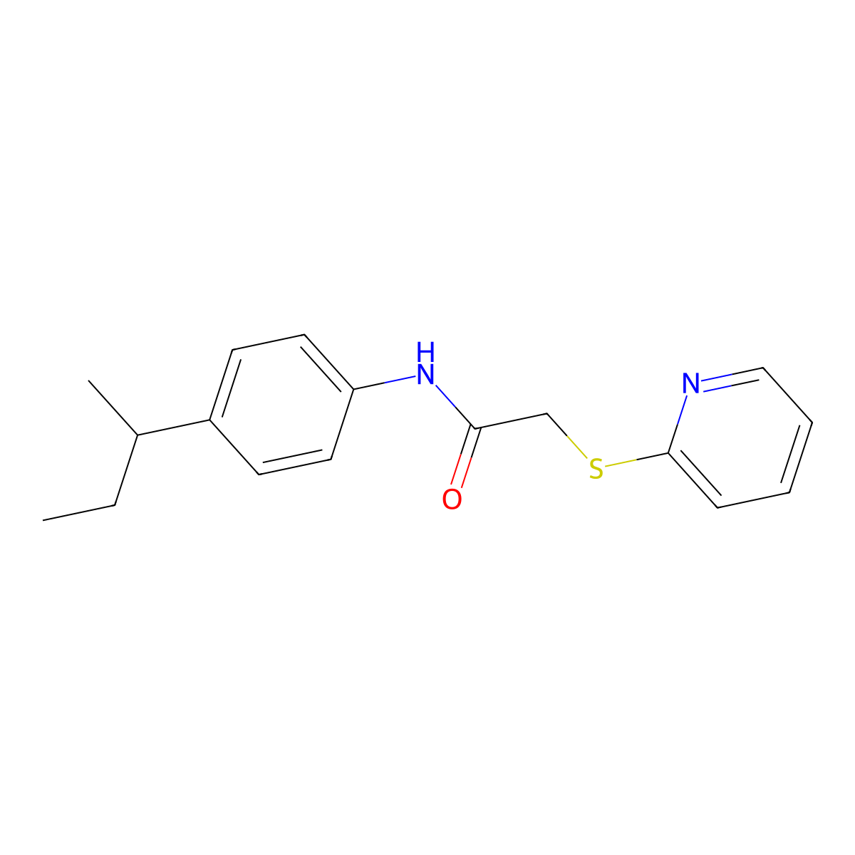 N-(4-(sec-butyl)phenyl)-2-(2-pyridinylsulfanyl)acetamide molecular structure, CAS 256955-15-4